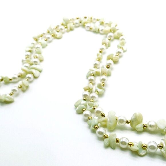 Baroque Freshwater Pearl Necklace Gold-tone Spacer Beads Long - Picture 1 of 9